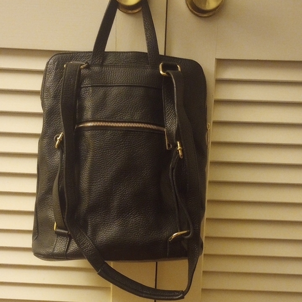 Black Italian Leather Three Way Strap Backpack - Picture 2 of 2
